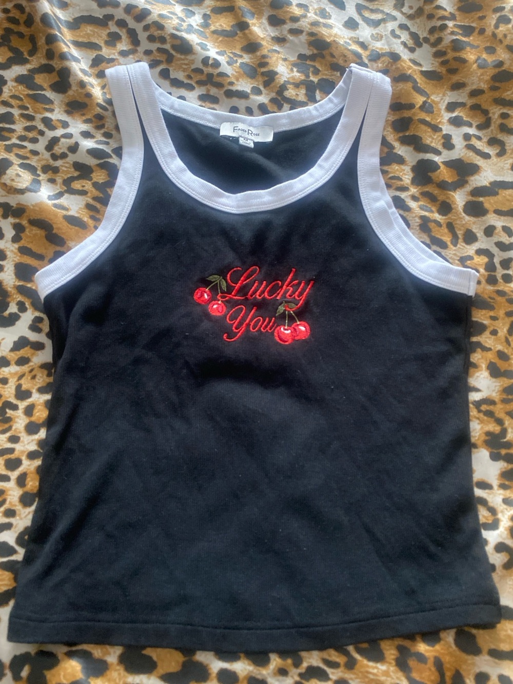 Super Cute Cherry “Lucky You” Cropped Tank Top